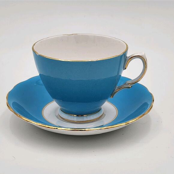 1960s Colclough Ballet Harlequin Blue Bone China Teacup Saucer Set Ridgway - Picture 2 of 16